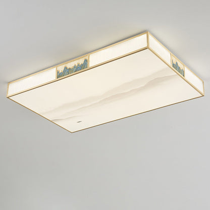 Traditional Chinese Rectangular Copper Acrylic LED Flush Mount Ceiling Light For Living Room