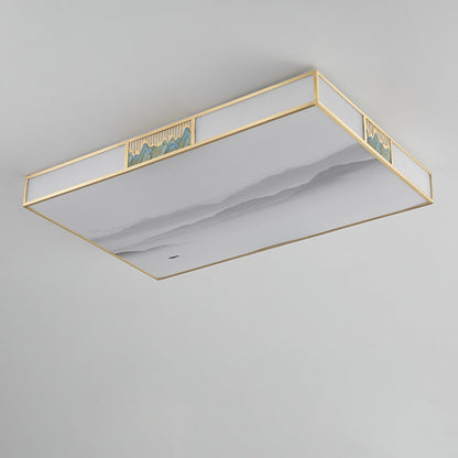Traditional Chinese Rectangular Copper Acrylic LED Flush Mount Ceiling Light For Living Room