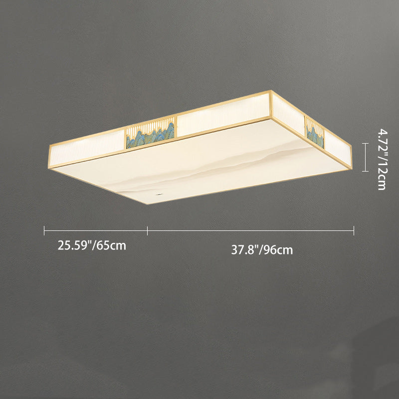 Traditional Chinese Rectangular Copper Acrylic LED Flush Mount Ceiling Light For Living Room