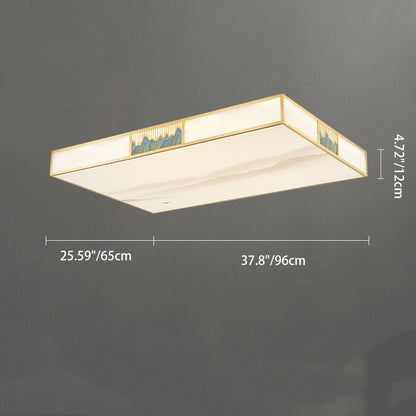 Traditional Chinese Rectangular Copper Acrylic LED Flush Mount Ceiling Light For Living Room