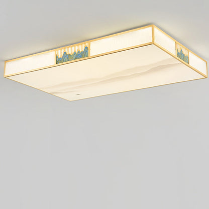 Traditional Chinese Rectangular Copper Acrylic LED Flush Mount Ceiling Light For Living Room