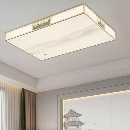 Traditional Chinese Rectangular Copper Acrylic LED Flush Mount Ceiling Light For Living Room