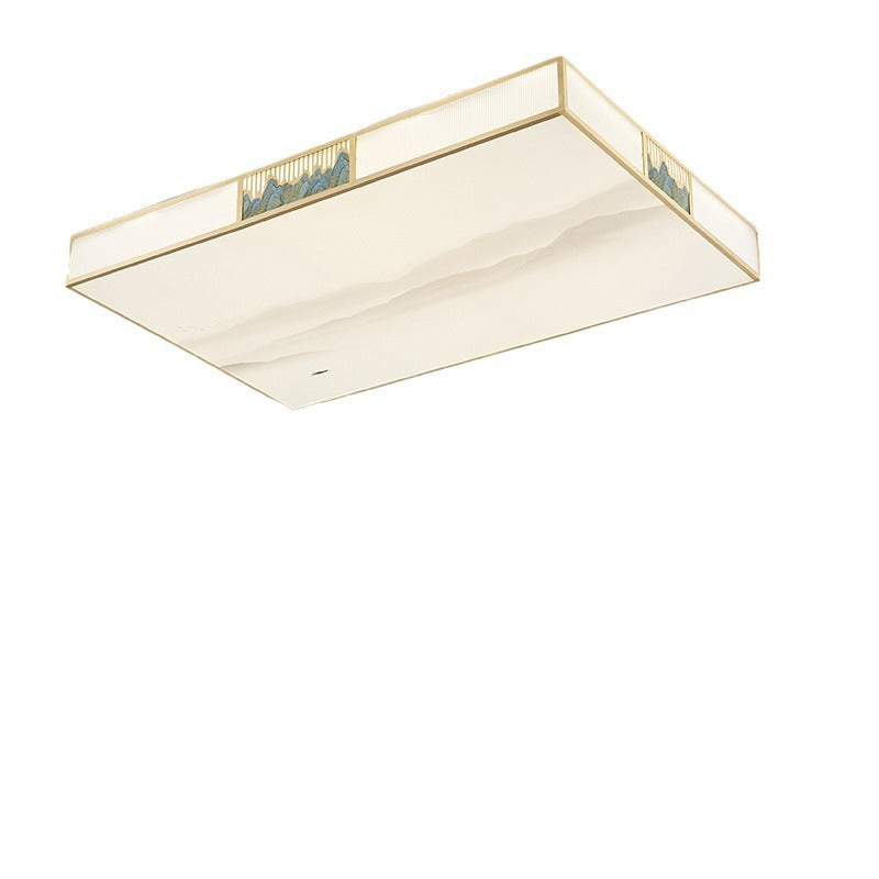 Traditional Chinese Rectangular Copper Acrylic LED Flush Mount Ceiling Light For Living Room