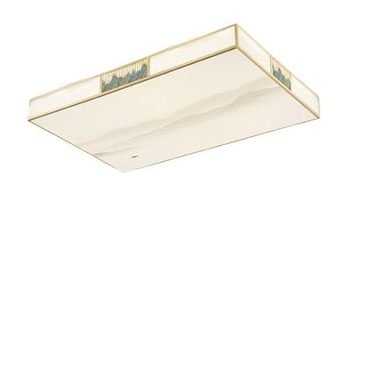 Traditional Chinese Rectangular Copper Acrylic LED Flush Mount Ceiling Light For Living Room