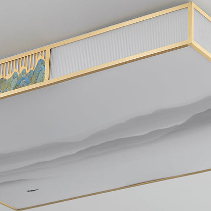 Traditional Chinese Rectangular Copper Acrylic LED Flush Mount Ceiling Light For Living Room