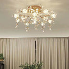 Modern Eclectic Bouquet Iron Glass 7/13/16/19 Light Semi-Flush Mount Ceiling For Living Room