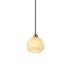 Traditional Chinese Ball Copper Jade 1-Light Pendant Light For Living Room