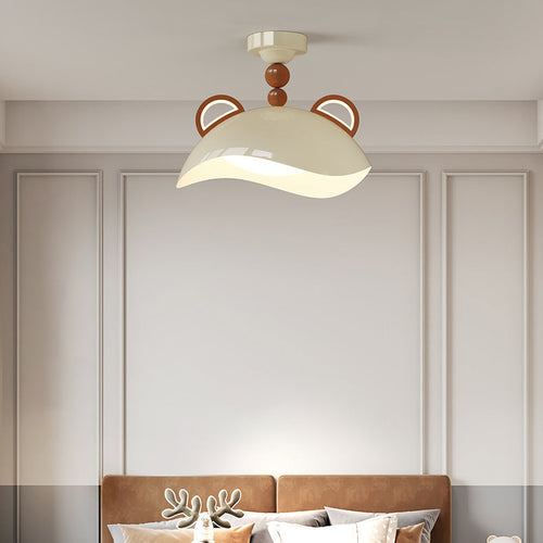 Contemporary Creative Kids Bear Iron PE LED Semi-Flush Mount Ceiling Light For Bedroom
