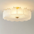 Traditional Luxury Round Copper Glass 4/5 Light Semi-Flush Mount Ceiling Light For Bedroom