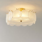 Traditional Luxury Round Copper Glass 4/5 Light Semi-Flush Mount Ceiling Light For Bedroom