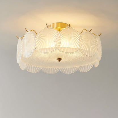 Traditional Luxury Round Copper Glass 4/5 Light Semi-Flush Mount Ceiling Light For Bedroom