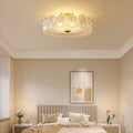 Traditional Luxury Round Copper Glass 4/5 Light Semi-Flush Mount Ceiling Light For Bedroom