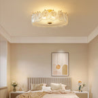 Traditional Luxury Round Copper Glass 4/5 Light Semi-Flush Mount Ceiling Light For Bedroom