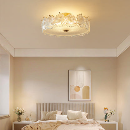 Traditional Luxury Round Copper Glass 4/5 Light Semi-Flush Mount Ceiling Light For Bedroom