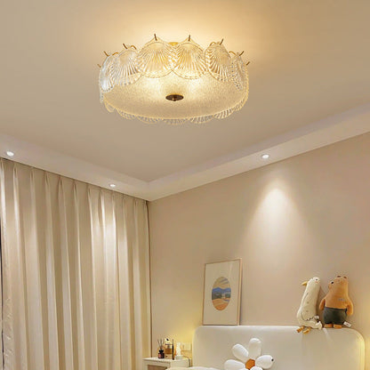 Traditional Luxury Round Copper Glass 4/5 Light Semi-Flush Mount Ceiling Light For Bedroom