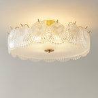 Traditional Luxury Round Copper Glass 4/5 Light Semi-Flush Mount Ceiling Light For Bedroom