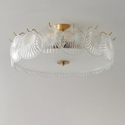 Traditional Luxury Round Copper Glass 4/5 Light Semi-Flush Mount Ceiling Light For Bedroom