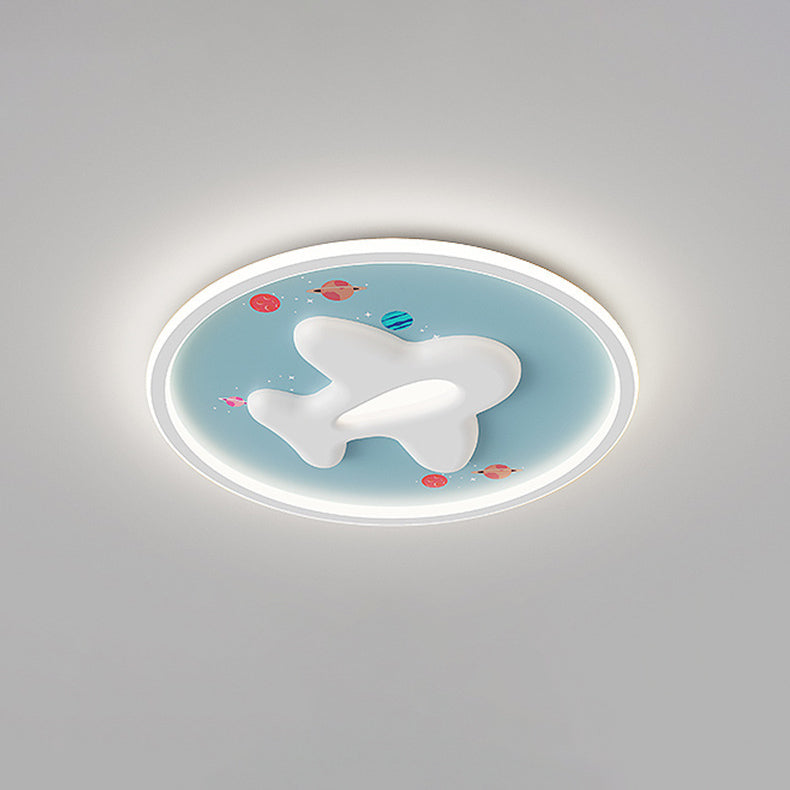 Modern Eclectic Kids Cartoon Airplane Iron Aluminum LED Flush Mount Ceiling Light for Bedroom