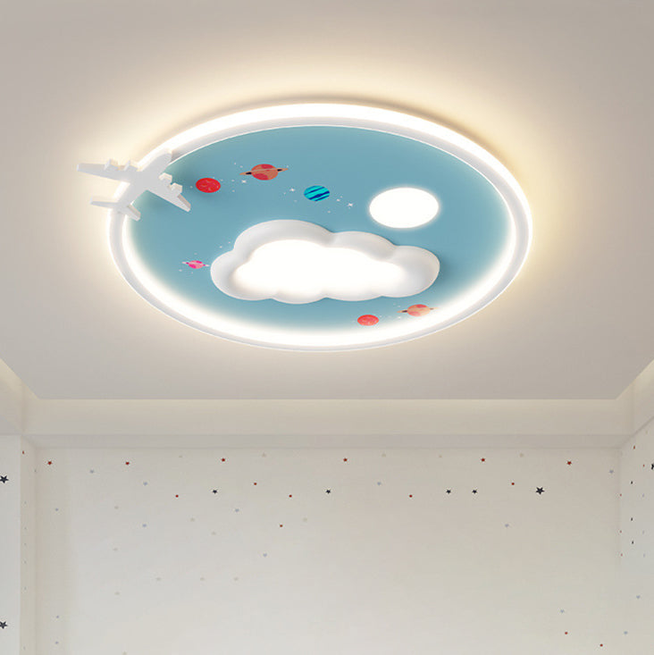 Modern Eclectic Kids Cartoon Airplane Iron Aluminum LED Flush Mount Ceiling Light for Bedroom
