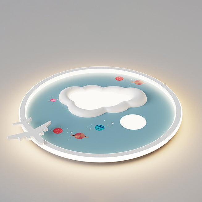 Modern Eclectic Kids Cartoon Airplane Iron Aluminum LED Flush Mount Ceiling Light for Bedroom