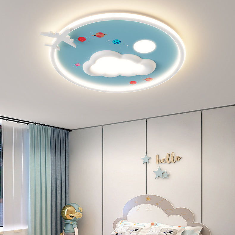 Modern Eclectic Kids Cartoon Airplane Iron Aluminum LED Flush Mount Ceiling Light for Bedroom