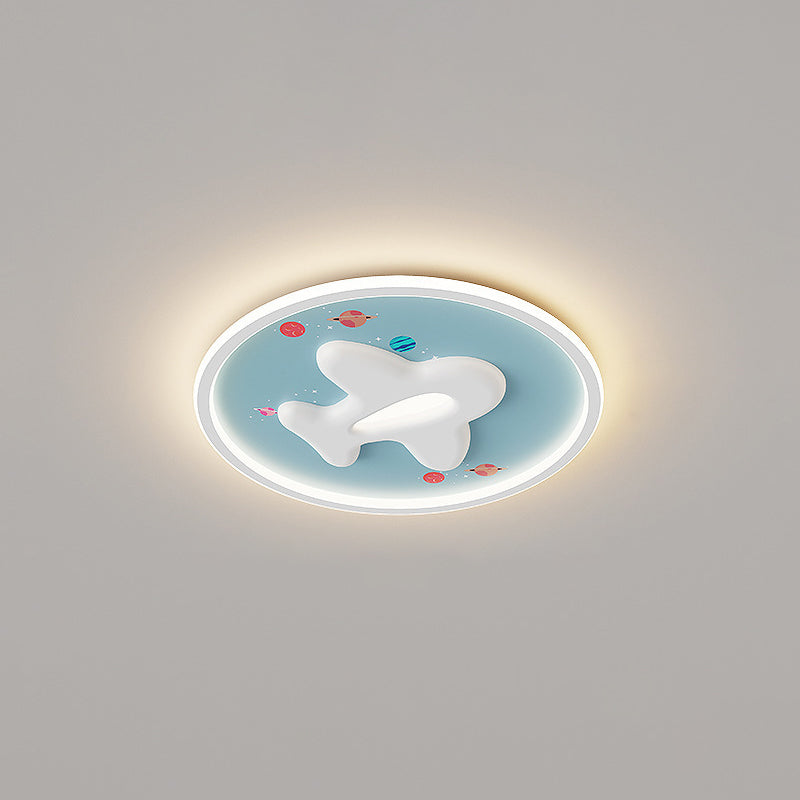 Modern Eclectic Kids Cartoon Airplane Iron Aluminum LED Flush Mount Ceiling Light for Bedroom