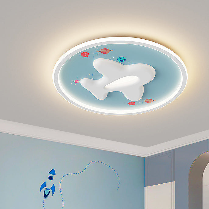 Modern Eclectic Kids Cartoon Airplane Iron Aluminum LED Flush Mount Ceiling Light for Bedroom