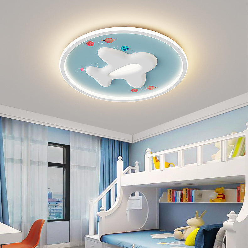 Modern Eclectic Kids Cartoon Airplane Iron Aluminum LED Flush Mount Ceiling Light for Bedroom