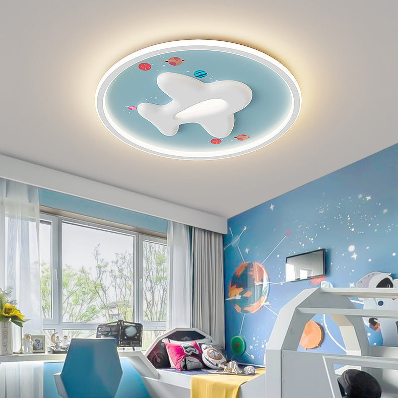 Modern Eclectic Kids Cartoon Airplane Iron Aluminum LED Flush Mount Ceiling Light for Bedroom