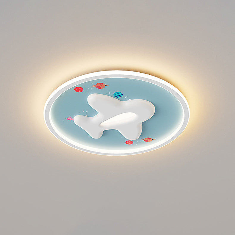 Modern Eclectic Kids Cartoon Airplane Iron Aluminum LED Flush Mount Ceiling Light for Bedroom