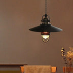Traditional Japanese Cone Iron Solid Wood 1-Light Pendant Light For Bedroom