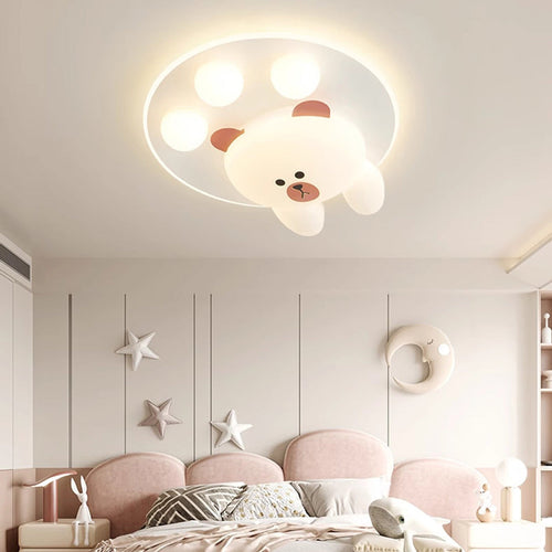 Contemporary Creative Kids Cartoon Bear Iron Acrylic LED Flush Mount Ceiling Light For Bedroom