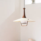 Traditional Japanese Cone Iron Solid Wood Glass 1-Light Pendant Light For Living Room