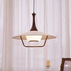 Traditional Japanese Cone Iron Solid Wood Glass 1-Light Pendant Light For Living Room