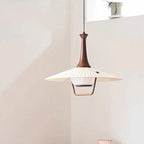 Traditional Japanese Cone Iron Solid Wood Glass 1-Light Pendant Light For Living Room