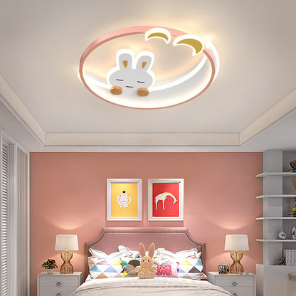 Contemporary Creative Kids Rabbit Iron Acrylic LED Flush Mount Ceiling Light For Bedroom