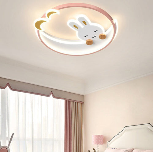 Contemporary Creative Kids Rabbit Iron Acrylic LED Flush Mount Ceiling Light For Bedroom