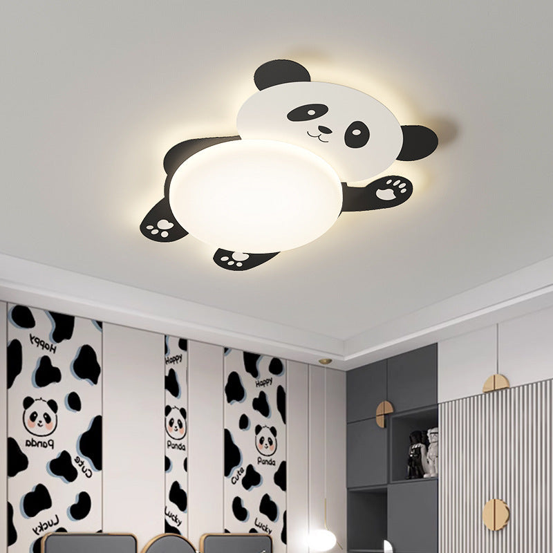 Modern Eclectic Kids Panda Iron Pvc LED Flush Mount Ceiling Light for Bedroom