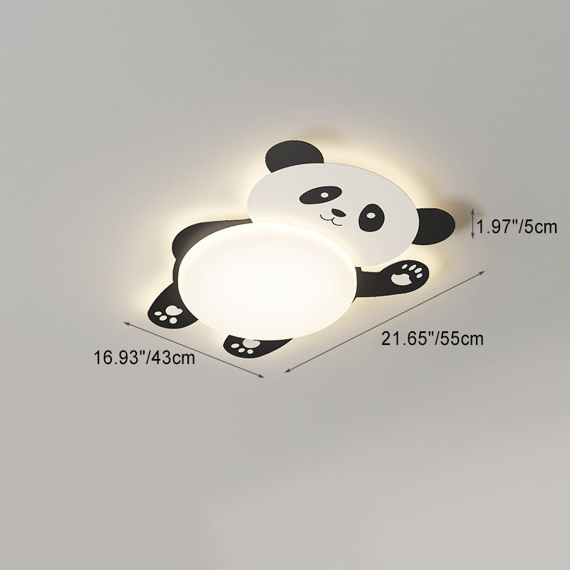 Modern Eclectic Kids Panda Iron Pvc LED Flush Mount Ceiling Light for Bedroom