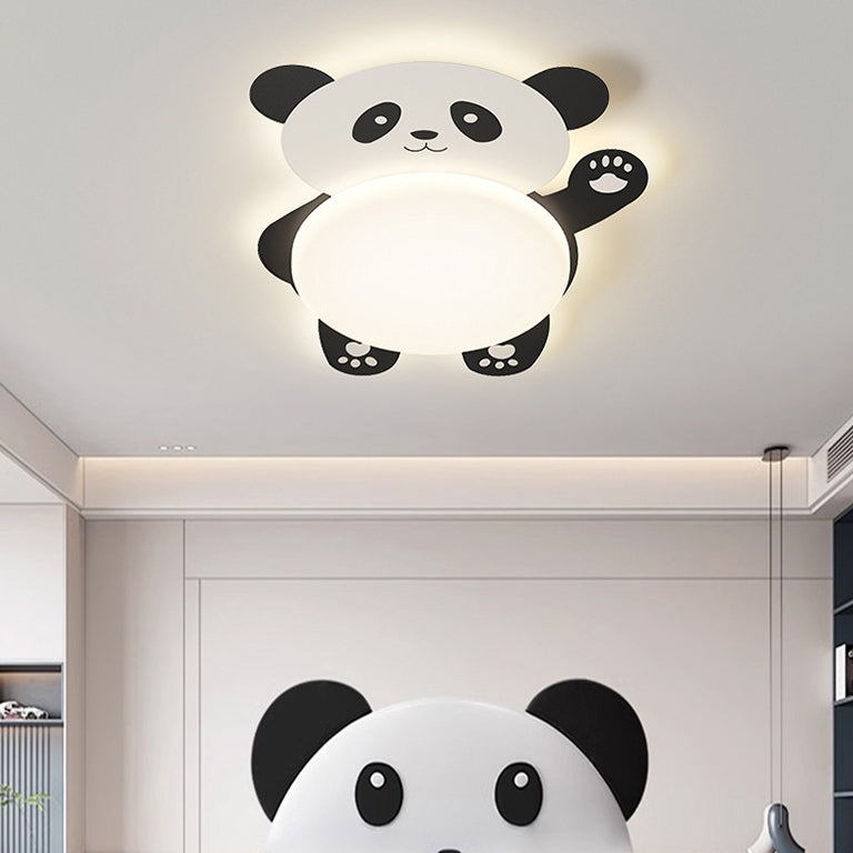 Modern Eclectic Kids Panda Iron Pvc LED Flush Mount Ceiling Light for Bedroom