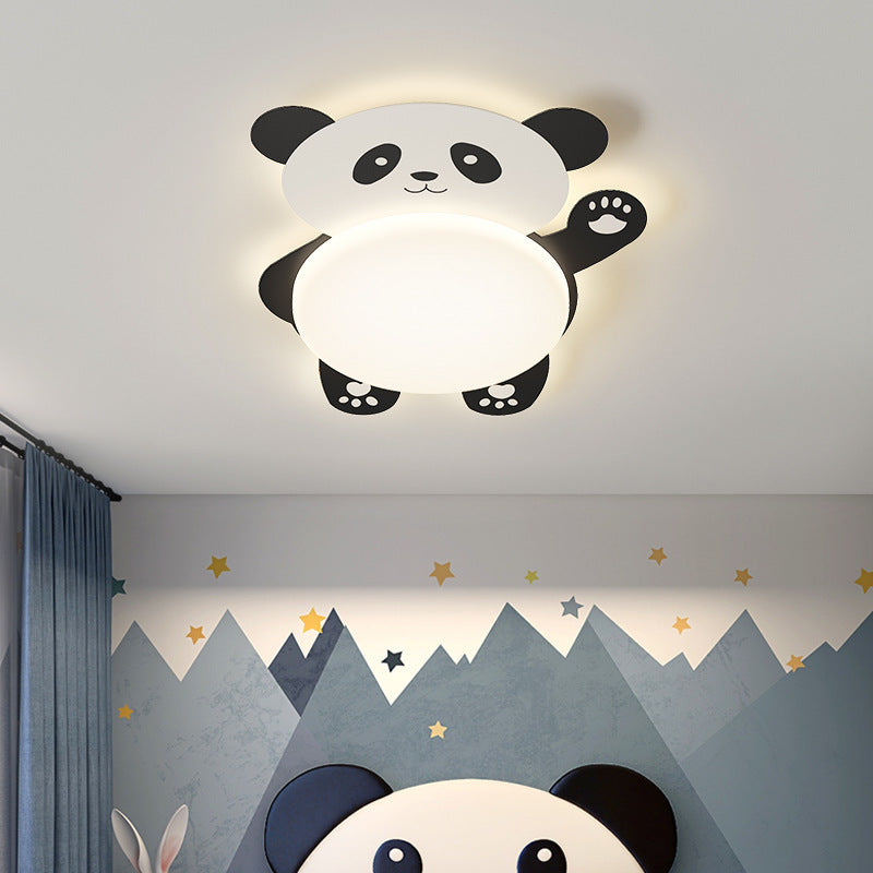 Modern Eclectic Kids Panda Iron Pvc LED Flush Mount Ceiling Light for Bedroom