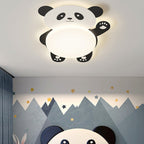Modern Eclectic Kids Panda Iron Pvc LED Flush Mount Ceiling Light for Bedroom