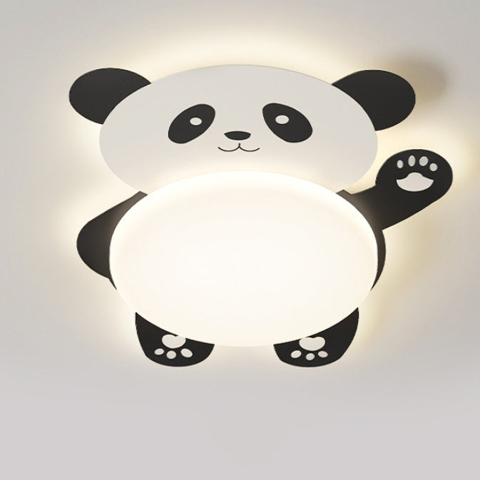 Modern Eclectic Kids Panda Iron Pvc LED Flush Mount Ceiling Light for Bedroom