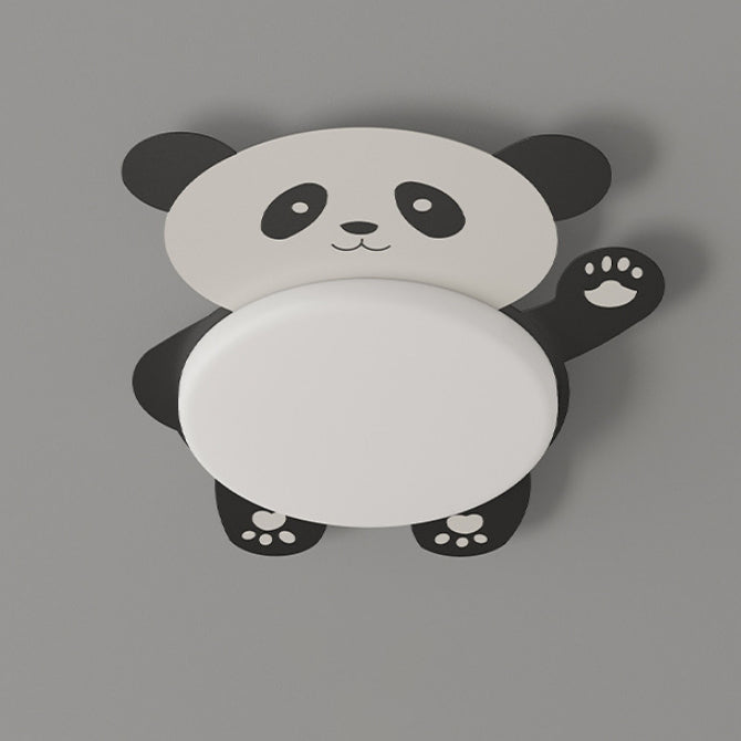 Modern Eclectic Kids Panda Iron Pvc LED Flush Mount Ceiling Light for Bedroom