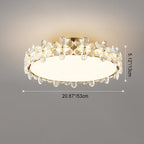 Modern Luxury Petal Round Copper Acrylic Crystal LED Flush Mount Ceiling Light For Bedroom