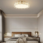 Modern Luxury Petal Round Copper Acrylic Crystal LED Flush Mount Ceiling Light For Bedroom