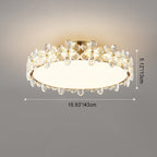 Modern Luxury Petal Round Copper Acrylic Crystal LED Flush Mount Ceiling Light For Bedroom