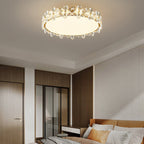 Modern Luxury Petal Round Copper Acrylic Crystal LED Flush Mount Ceiling Light For Bedroom