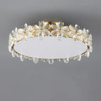 Modern Luxury Petal Round Copper Acrylic Crystal LED Flush Mount Ceiling Light For Bedroom