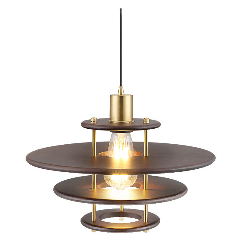 Traditional Vintage Flying Saucer Rubberwood Iron 1-Light Pendant Light For Living Room